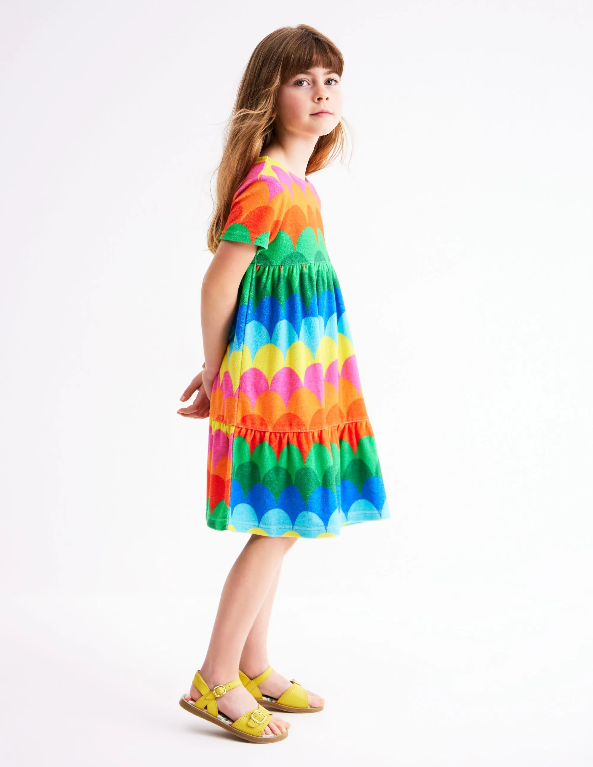 Ariel Twirly Towelling Dress-Multi Scallop Stripe
