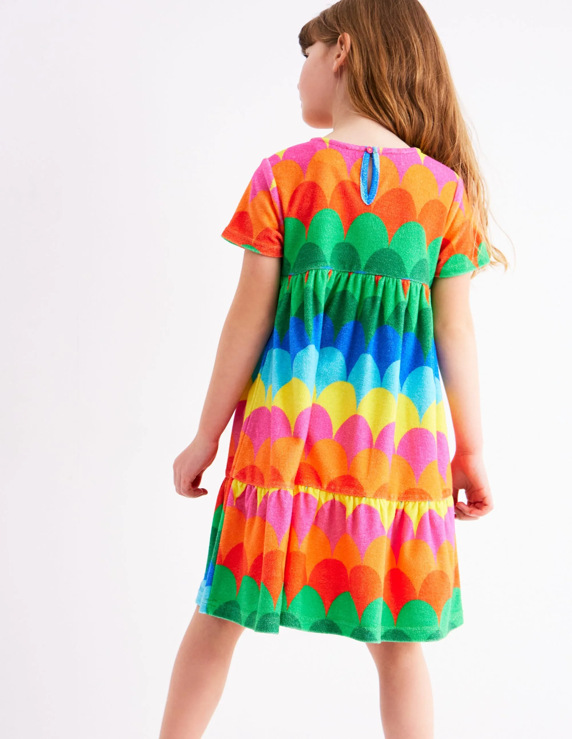 Ariel Twirly Towelling Dress-Multi Scallop Stripe
