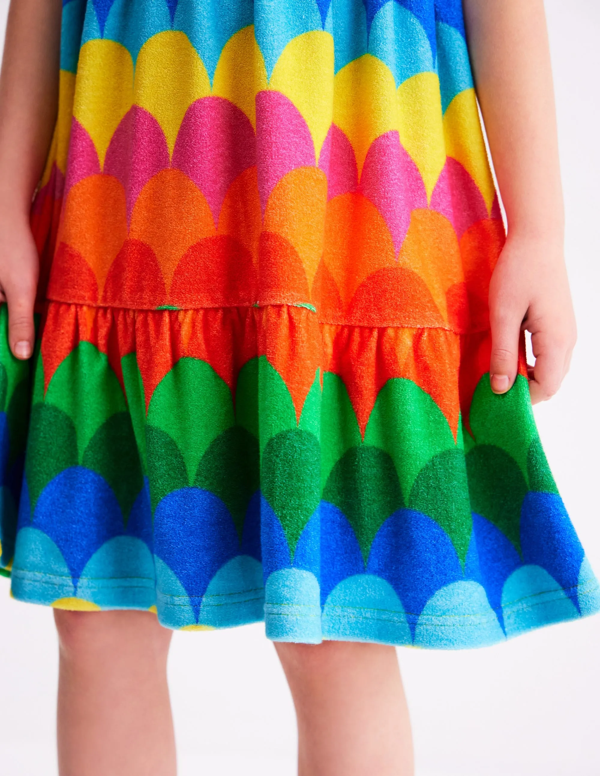 Ariel Twirly Towelling Dress-Multi Scallop Stripe