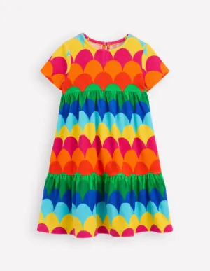 Ariel Twirly Towelling Dress-Multi Scallop Stripe