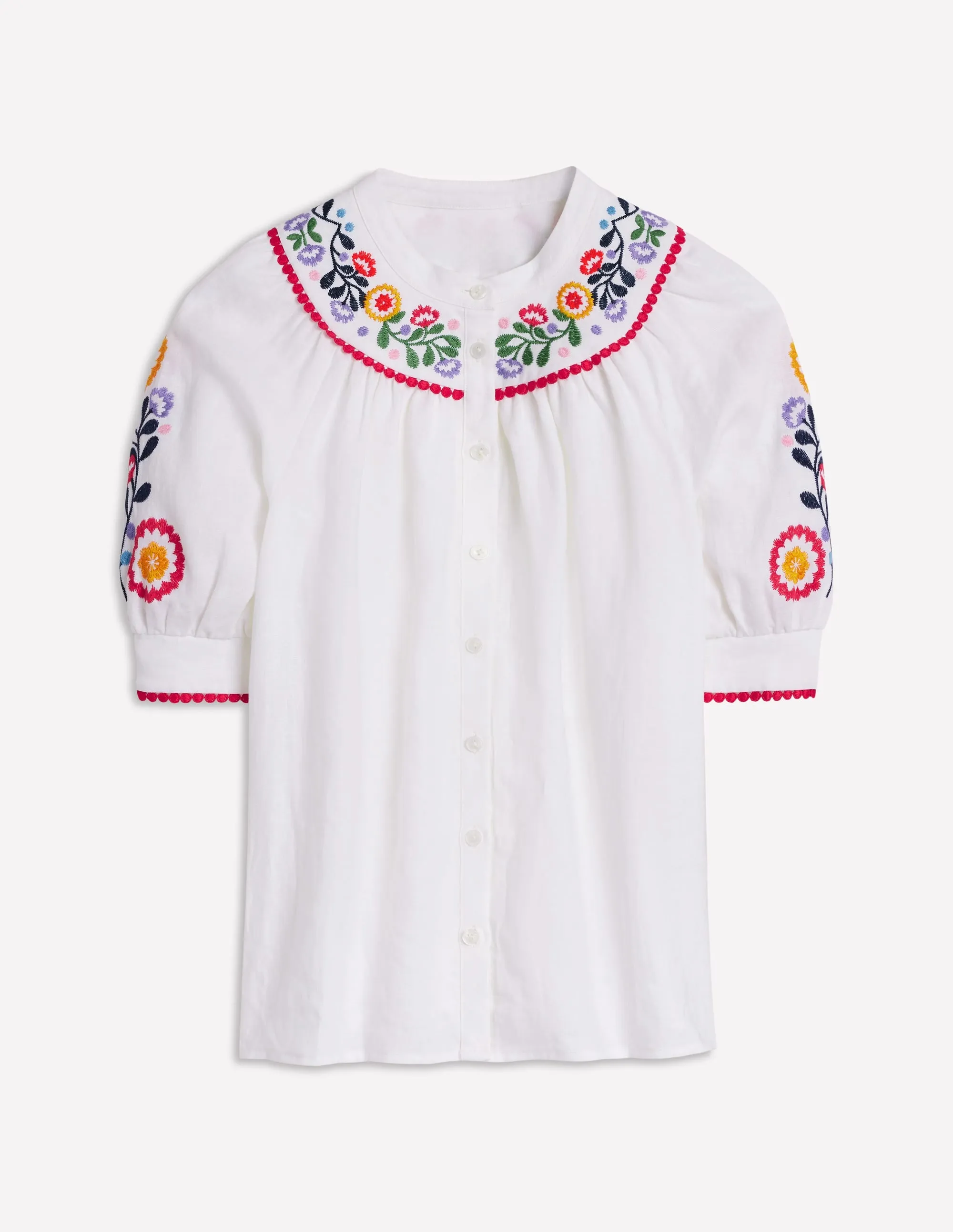 Bea Linen Top-White. Embroidery