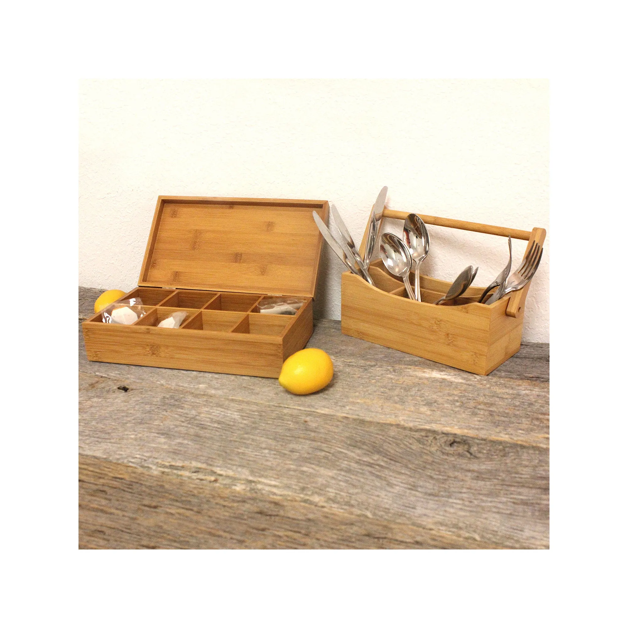 Berghoff Bamboo Tea Box Set 2Pc (Flatware Caddy 9.75" & Tea Box 12") - Cream NATURAL ONE SIZE