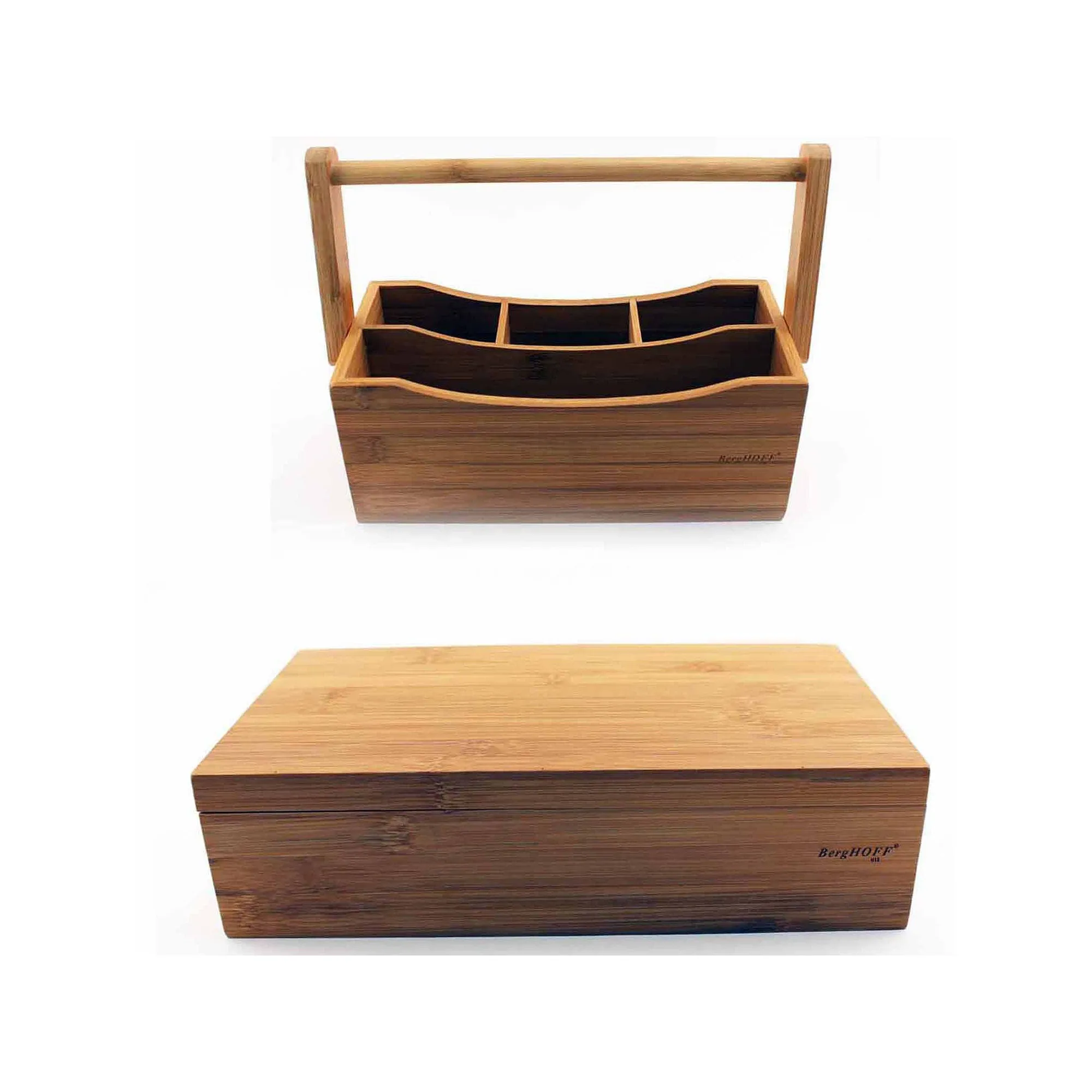 Berghoff Bamboo Tea Box Set 2Pc (Flatware Caddy 9.75" & Tea Box 12") - Cream NATURAL ONE SIZE