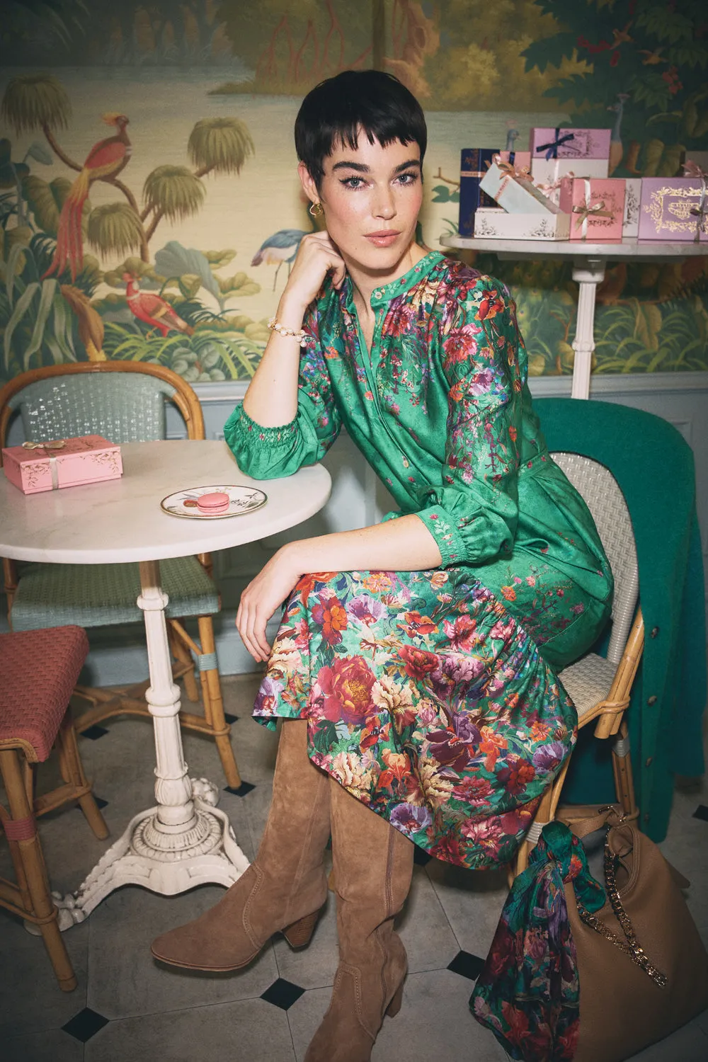 Border Print Shirt Dress - Jade Botanical Print