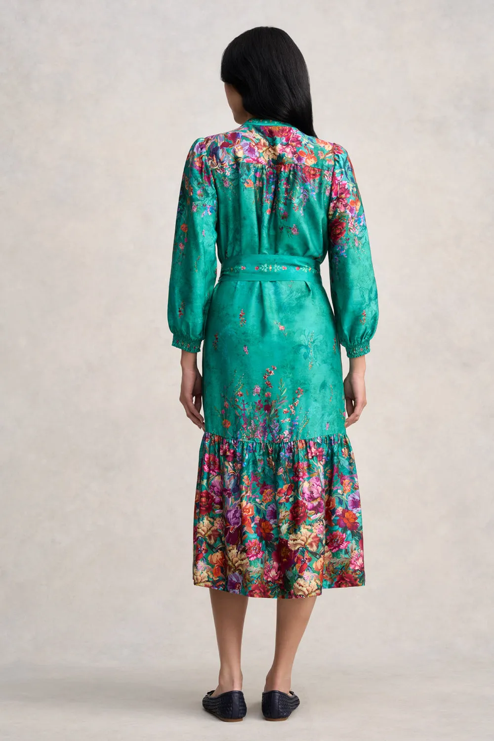 Border Print Shirt Dress - Jade Botanical Print