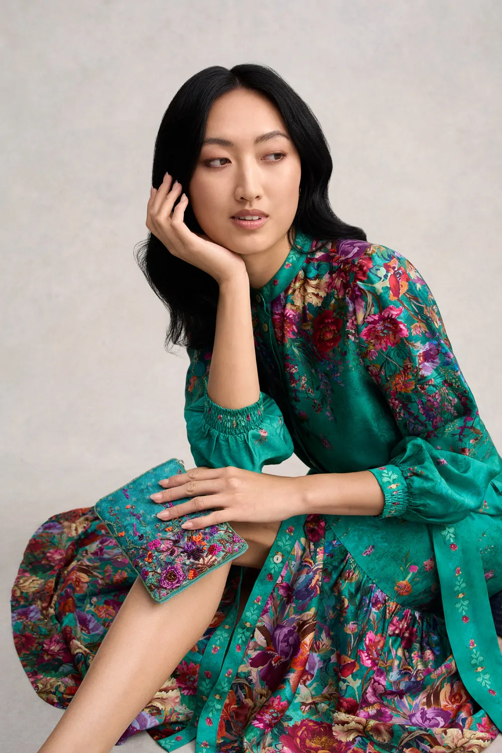 Border Print Shirt Dress - Jade Botanical Print
