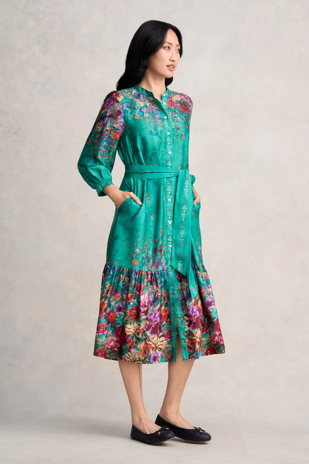 Border Print Shirt Dress - Jade Botanical Print