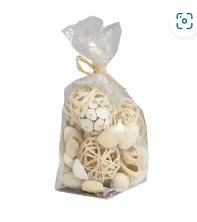 CREAM MANGO WOOD HANDMADE ORBS & VASE FILLER WITH FLORAL AND SHELL ACCENTS,