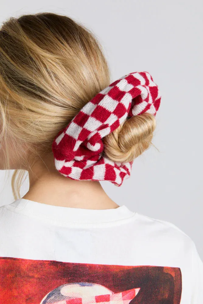 Damson Madder Knitted Red Gingham Scrunchie