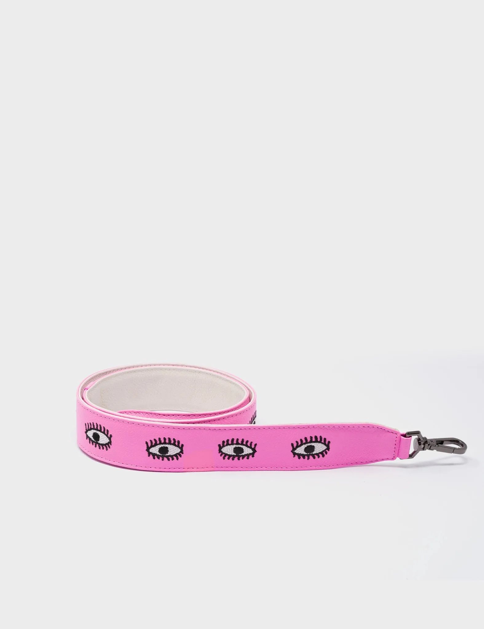 Detachable Bubblegum Pink Leather Shoulder Strap - All Over Eyes Embroidery