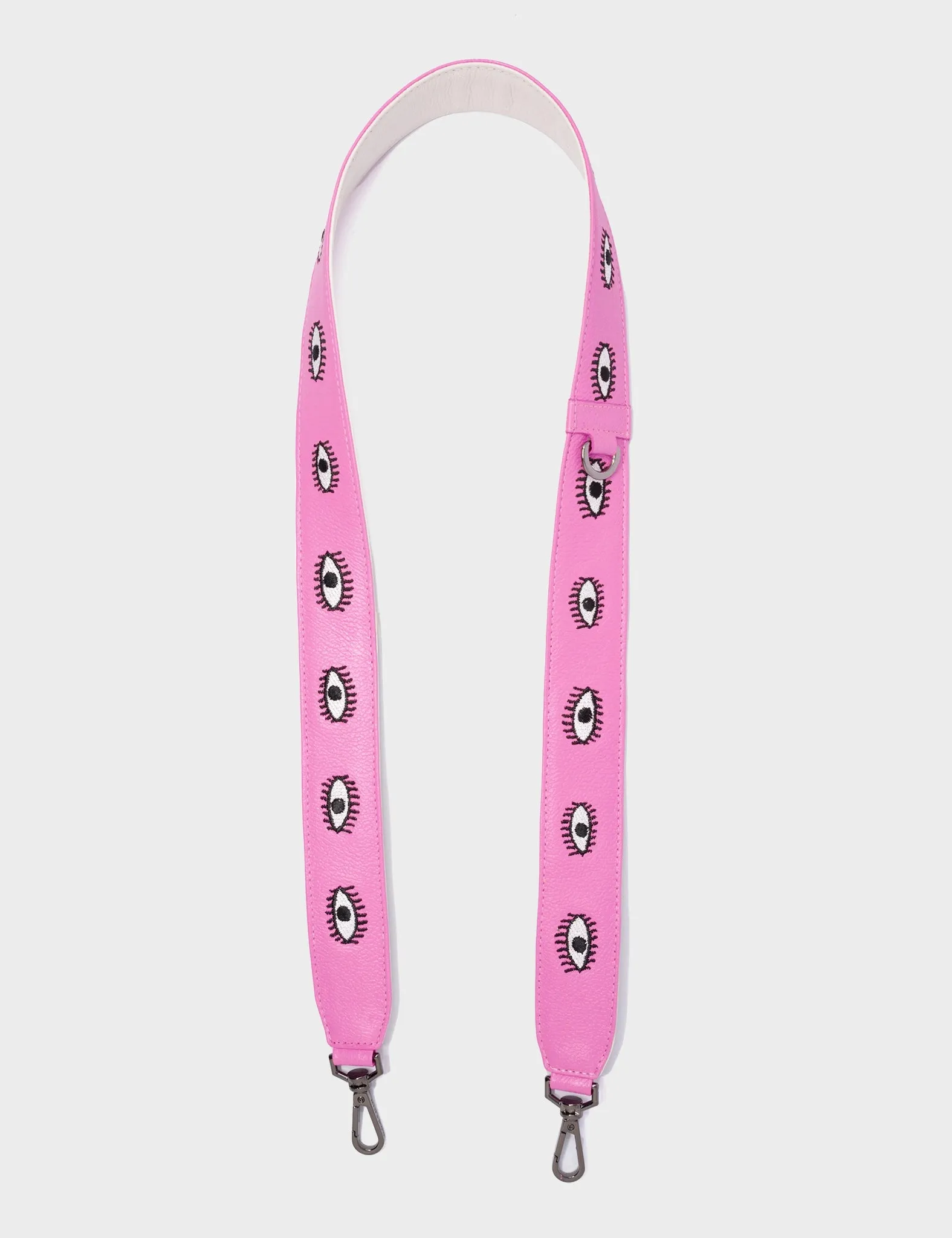 Detachable Bubblegum Pink Leather Shoulder Strap - All Over Eyes Embroidery