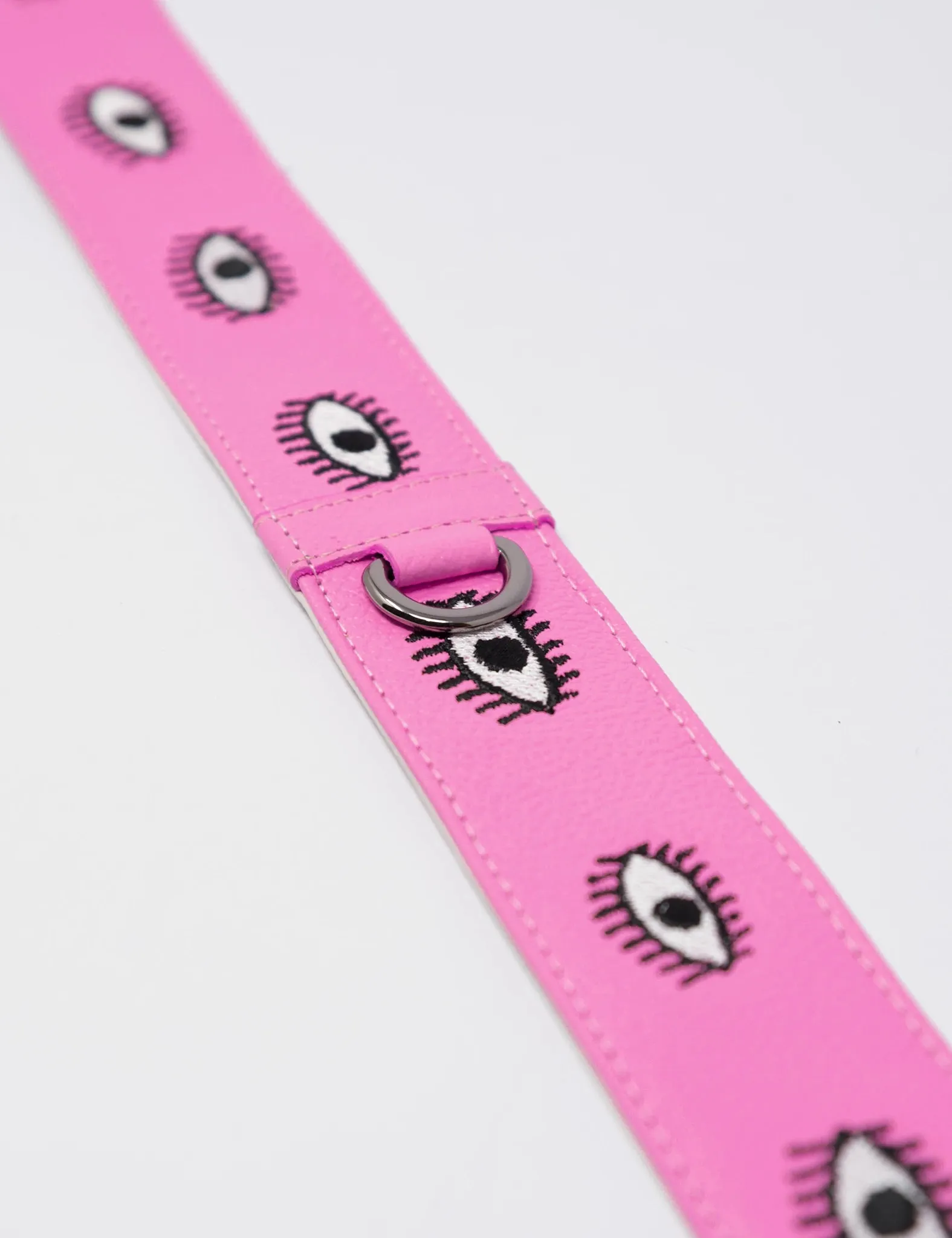 Detachable Bubblegum Pink Leather Shoulder Strap - All Over Eyes Embroidery