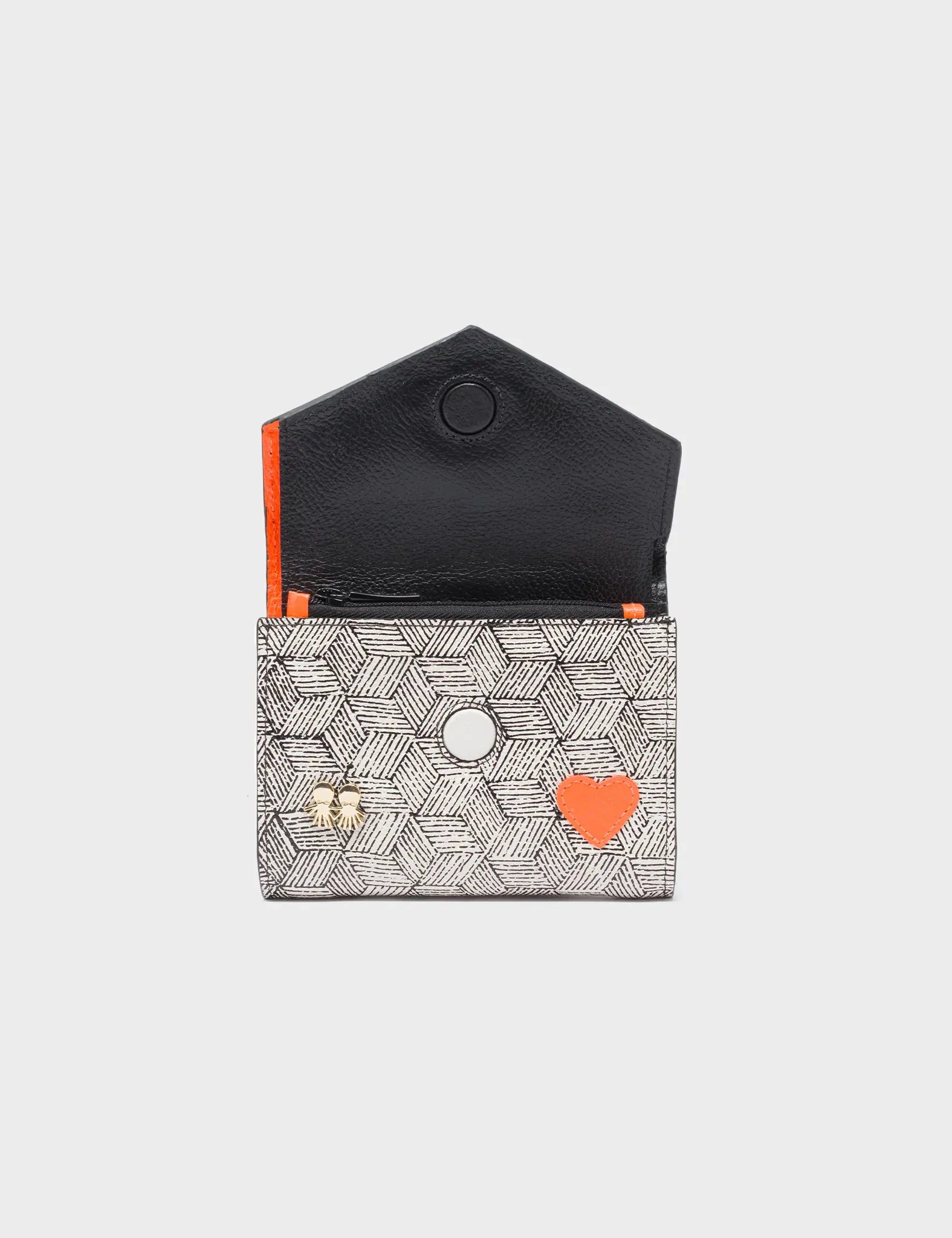 Fiona Black and Cream Leather Wallet - All Over Eyes Embroidery
