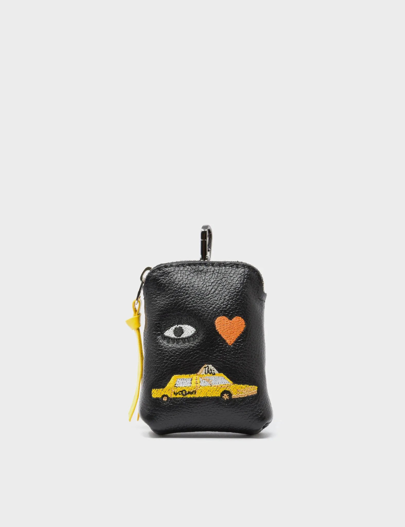 Florence Pouch Charm - Black Leather Keychain Eye Love New York Embroidery