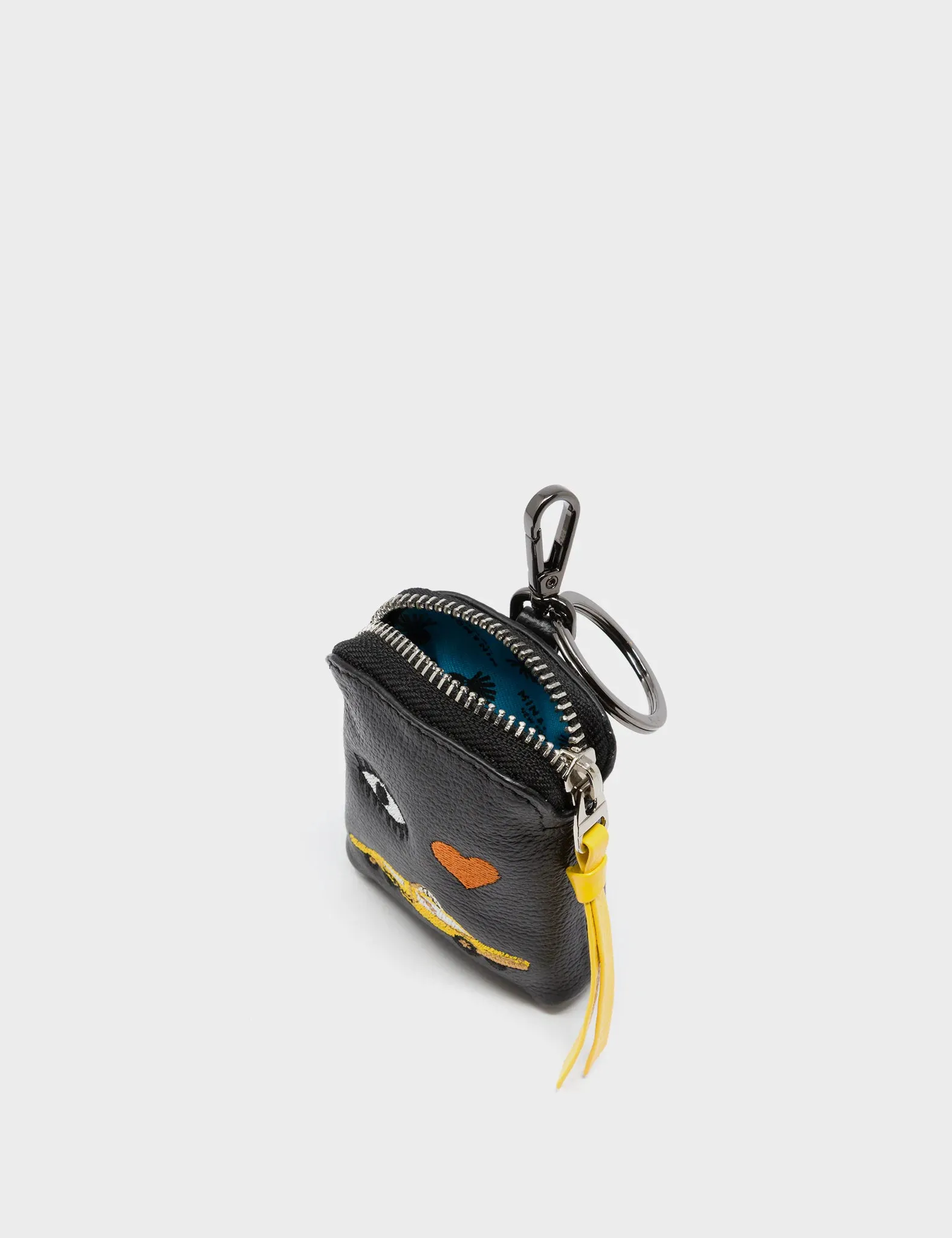 Florence Pouch Charm - Black Leather Keychain Eye Love New York Embroidery
