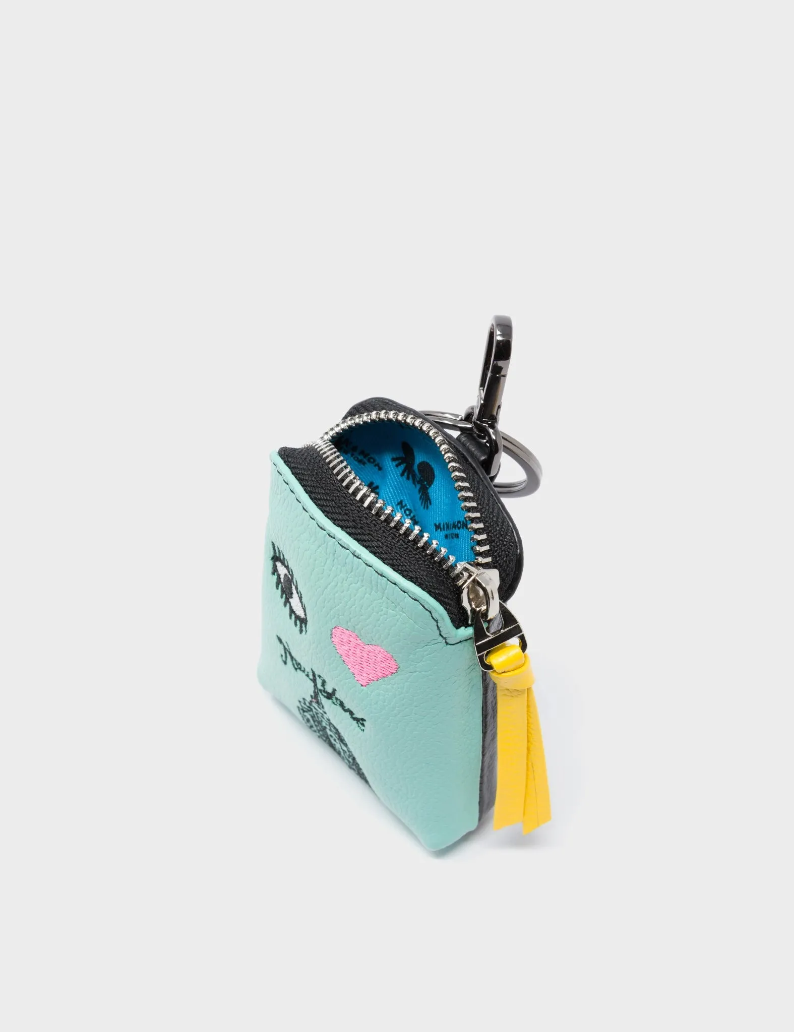 Florence Pouch Charm - Oceanic Green Leather Keychain Eye Love New York Embroidery