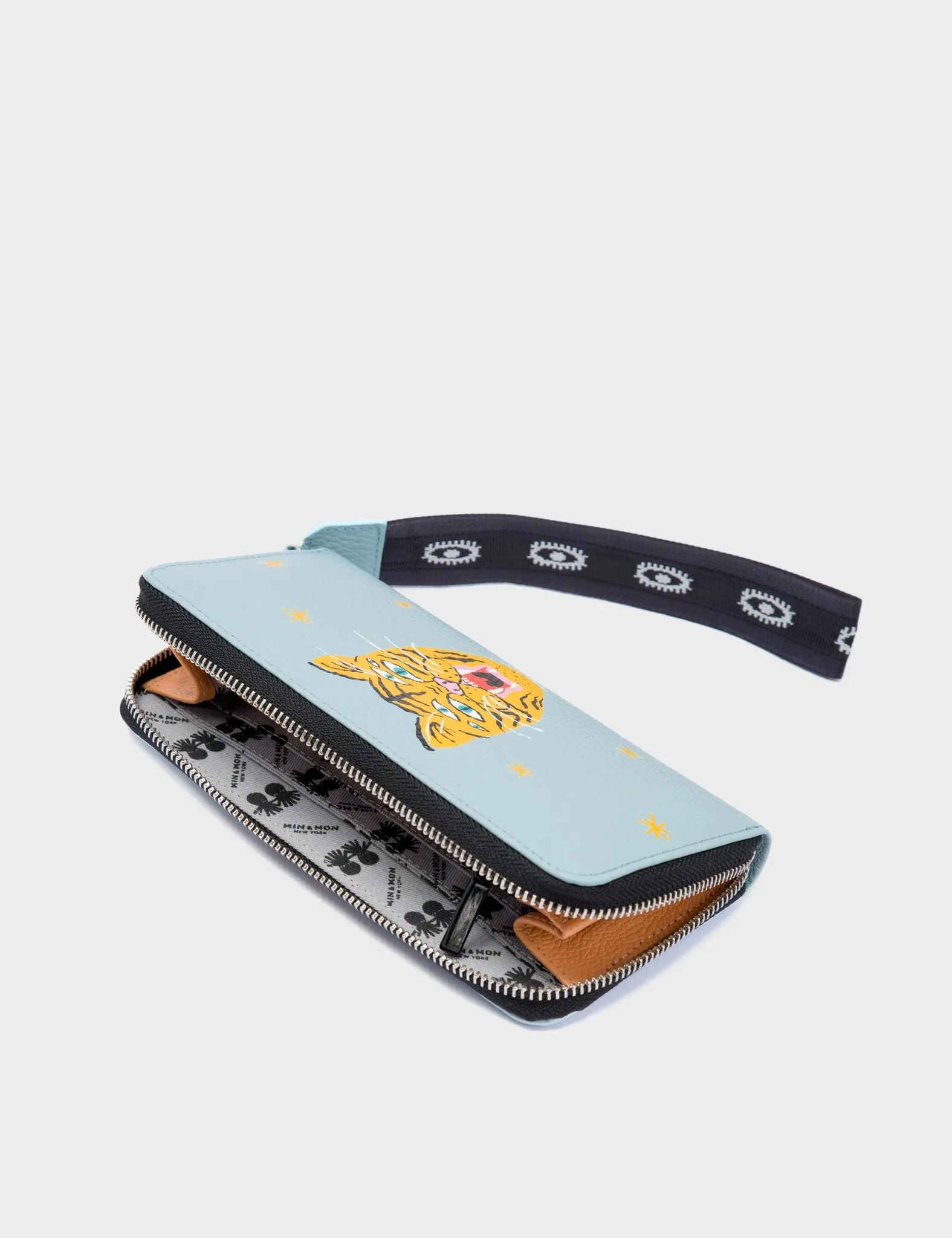 Francis Omphalodes Blue Leather Wallet - Happy Tiger Print
