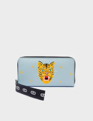 Francis Omphalodes Blue Leather Wallet - Happy Tiger Print