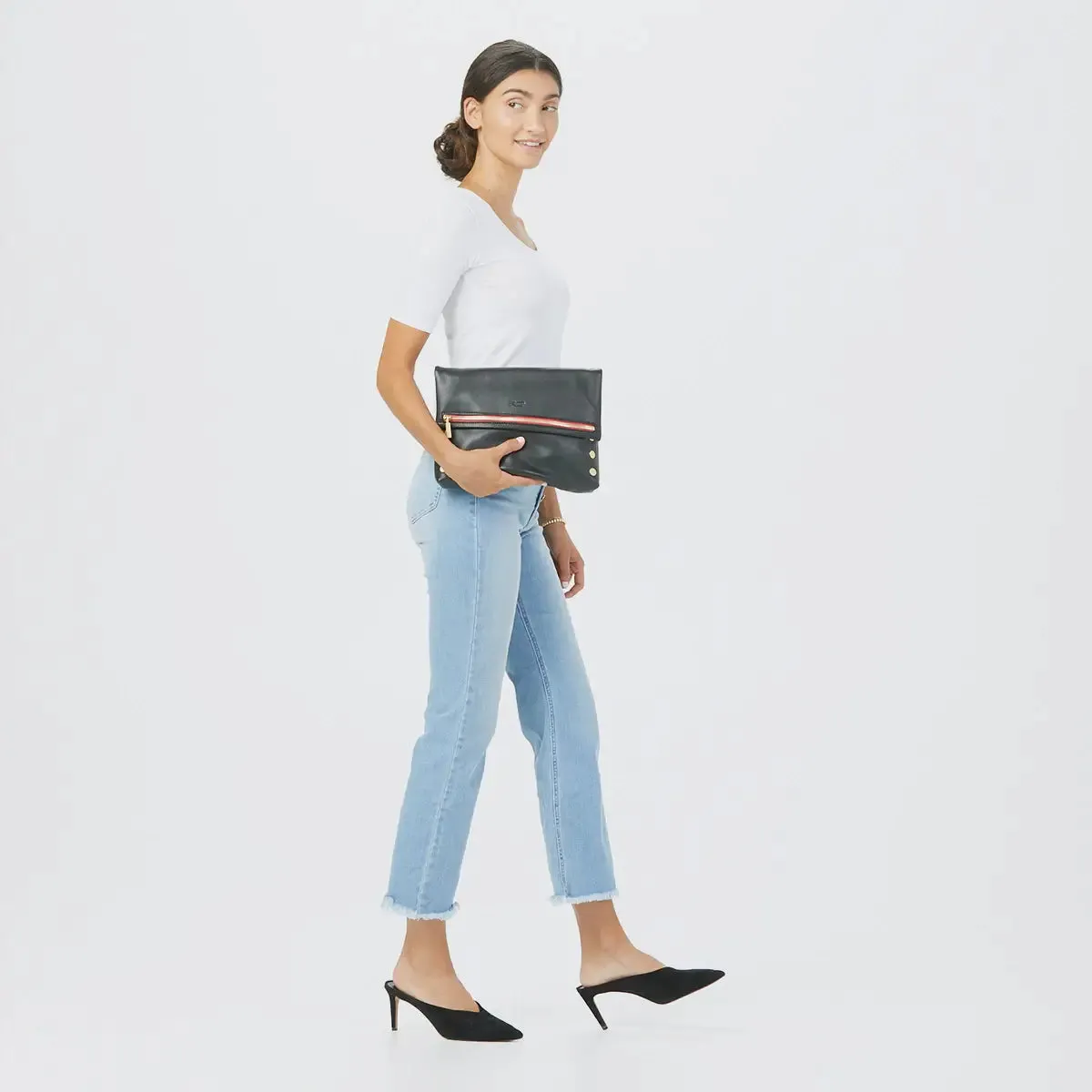Hammitt VIP Lrg Oversized Crossbody Clutch Black/Brushed Gold Red Zip
