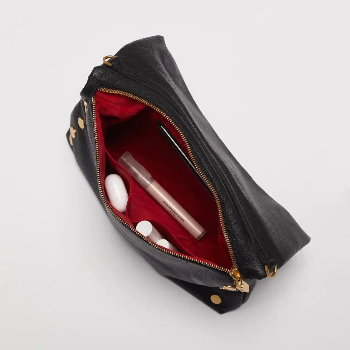 Hammitt VIP Lrg Oversized Crossbody Clutch Black/Brushed Gold Red Zip
