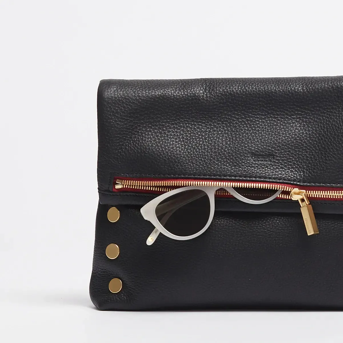 Hammitt VIP Lrg Oversized Crossbody Clutch Black/Brushed Gold Red Zip