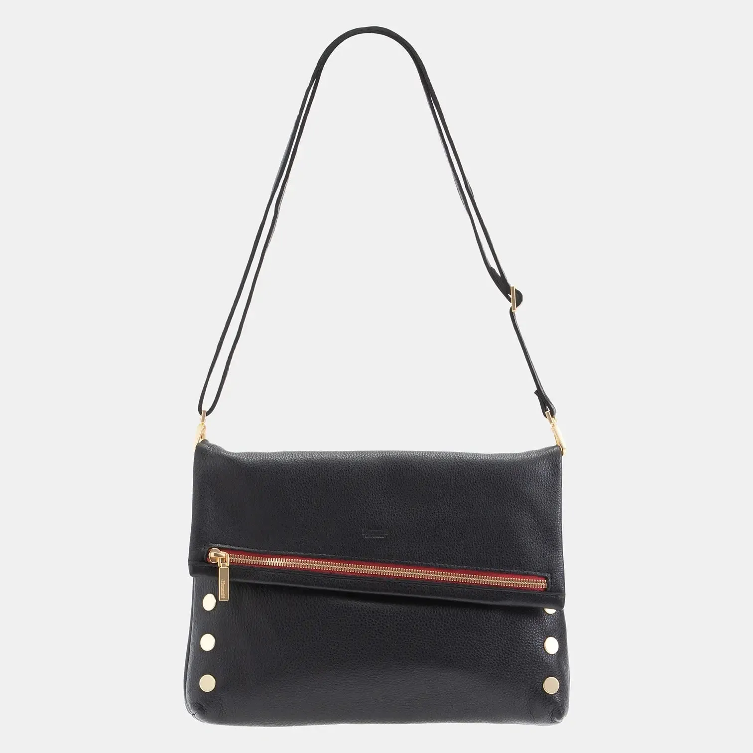 Hammitt VIP Lrg Oversized Crossbody Clutch Black/Brushed Gold Red Zip