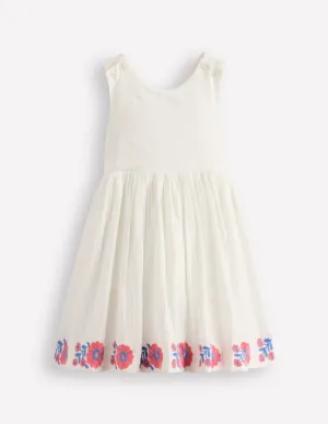 Harper Cross-Back Dress-White Embroidered