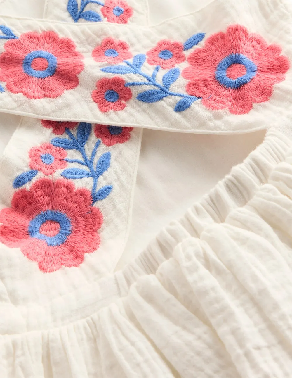 Harper Cross-Back Dress-White Embroidered