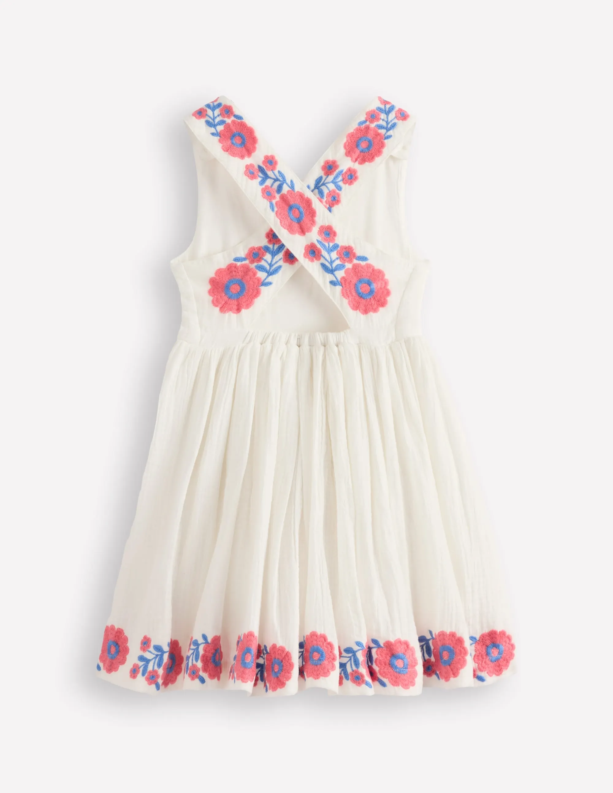 Harper Cross-Back Dress-White Embroidered