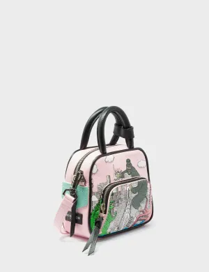 Marino Mini Crossbody Parfait Pink Leather Bag - Hairy Harold Print