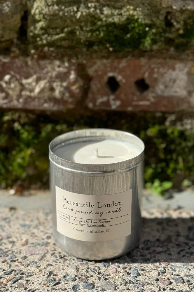 Mercantile London Fleur De Lis Street Rose And Patchouli Tin Candle