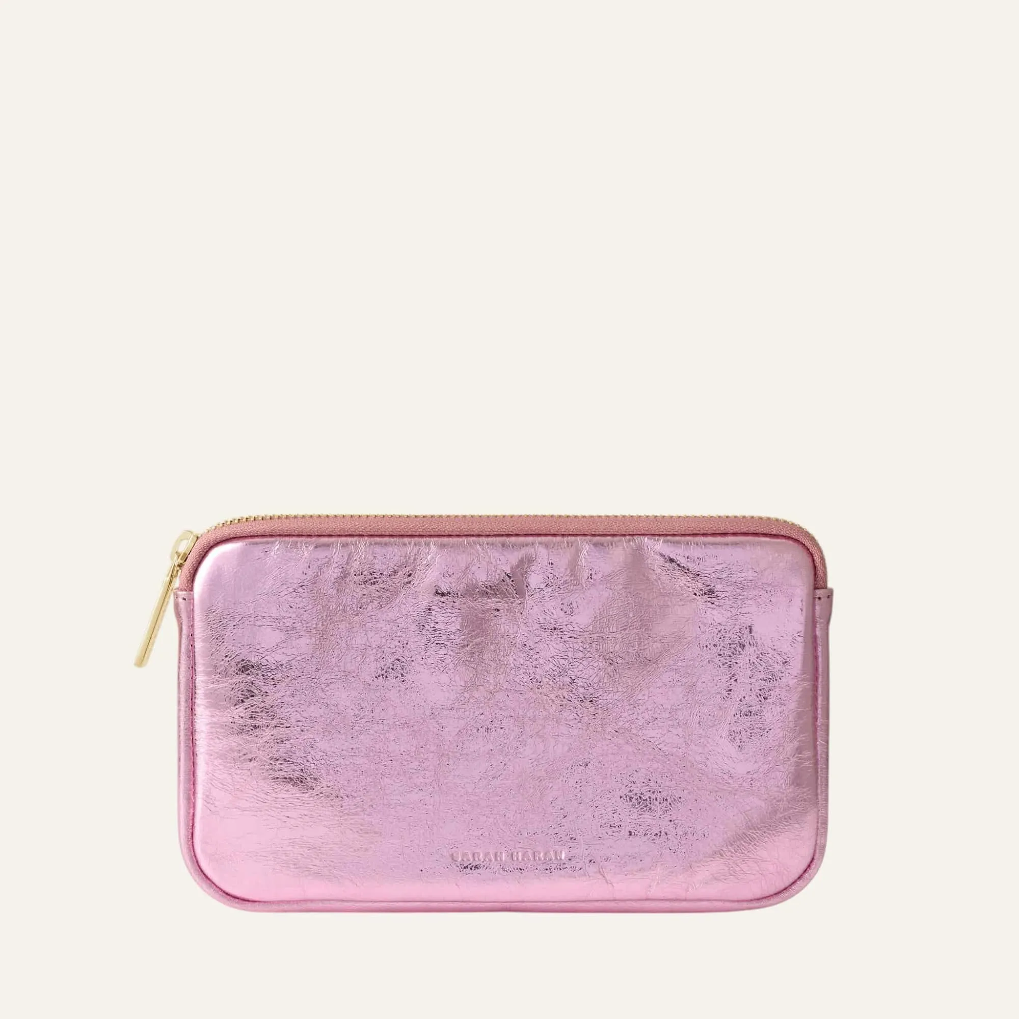 Millie Pouch | Metallic Pink with Gold hardware