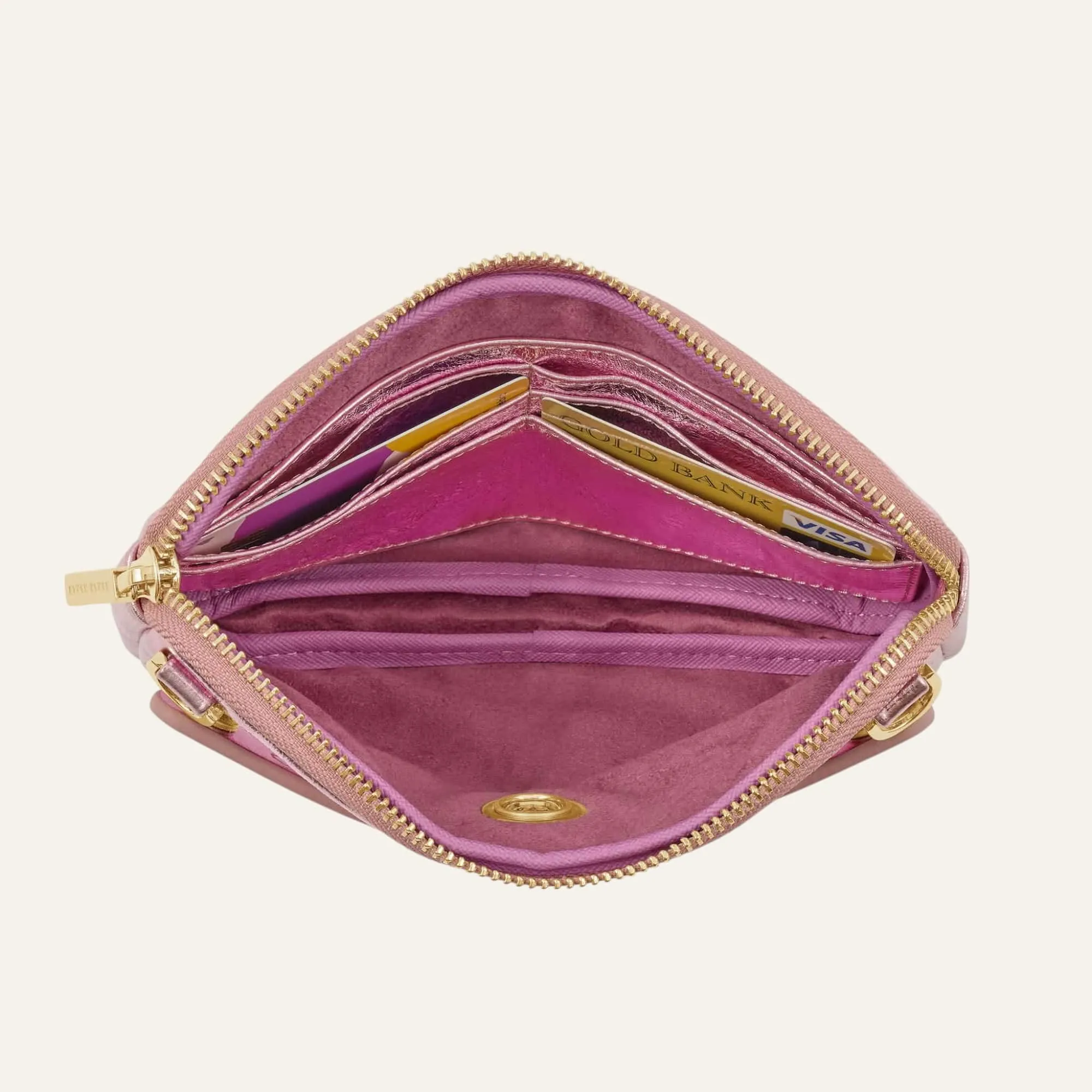 Millie Pouch | Metallic Pink with Gold hardware