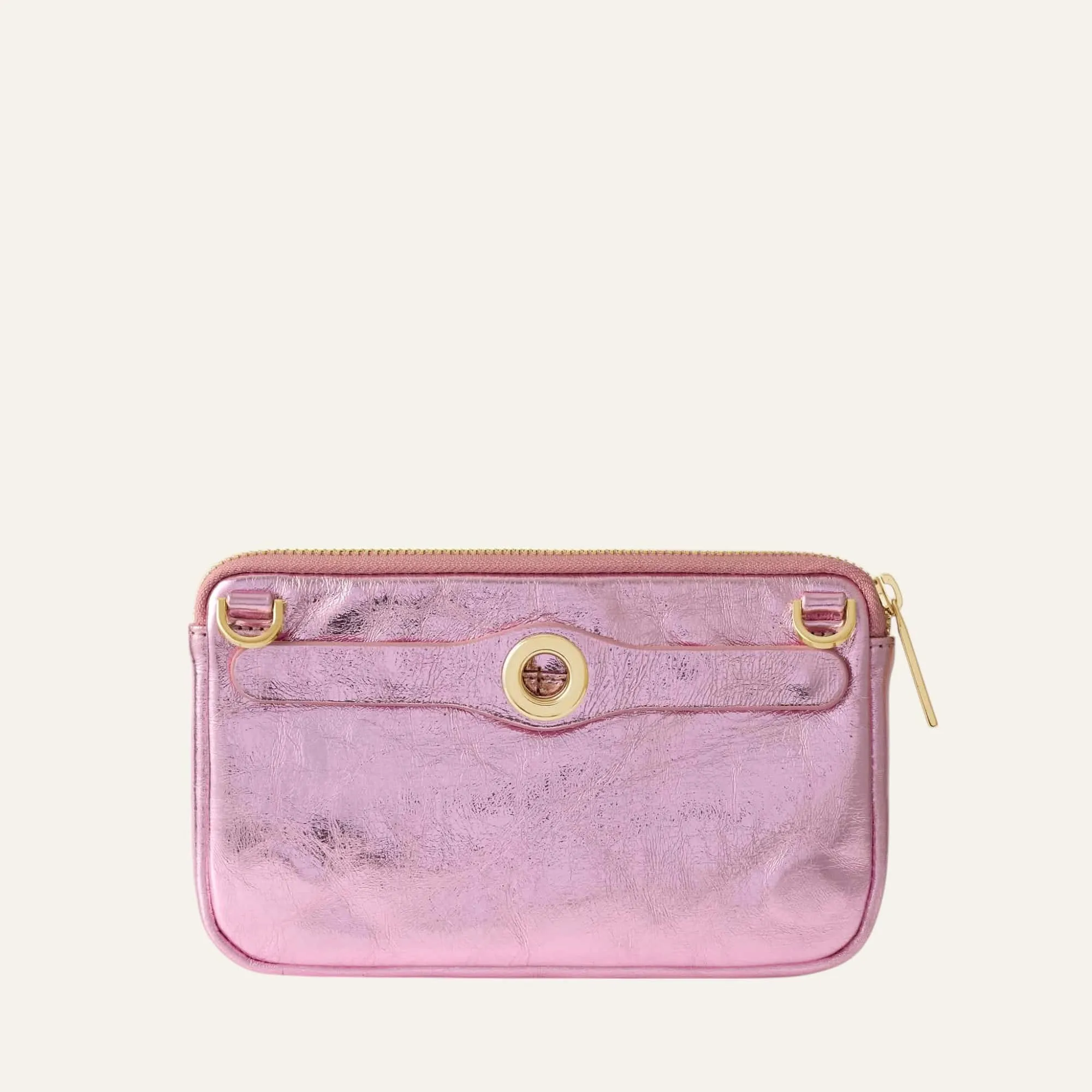 Millie Pouch | Metallic Pink with Gold hardware