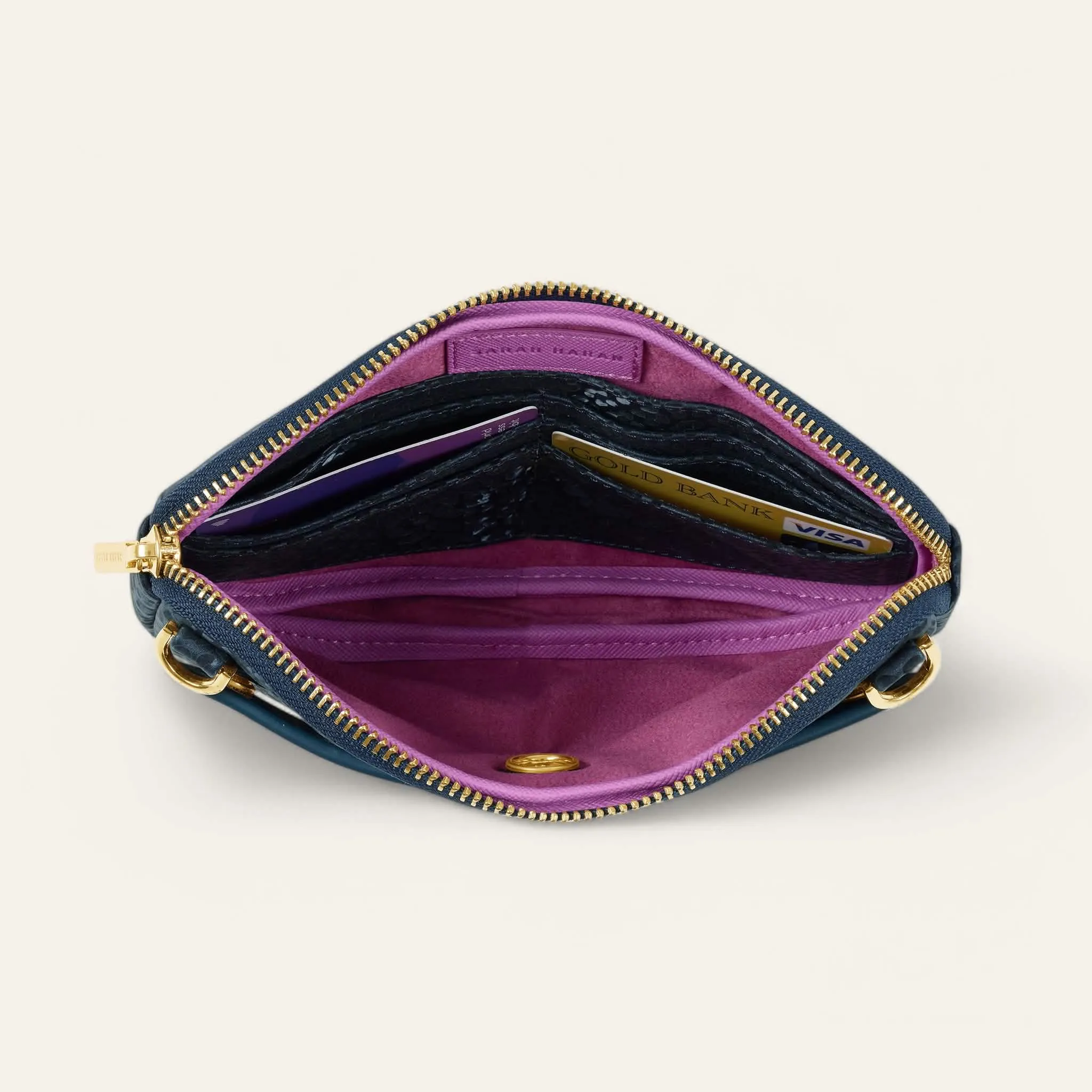Millie Pouch | Navy Leopard with Gold hardware