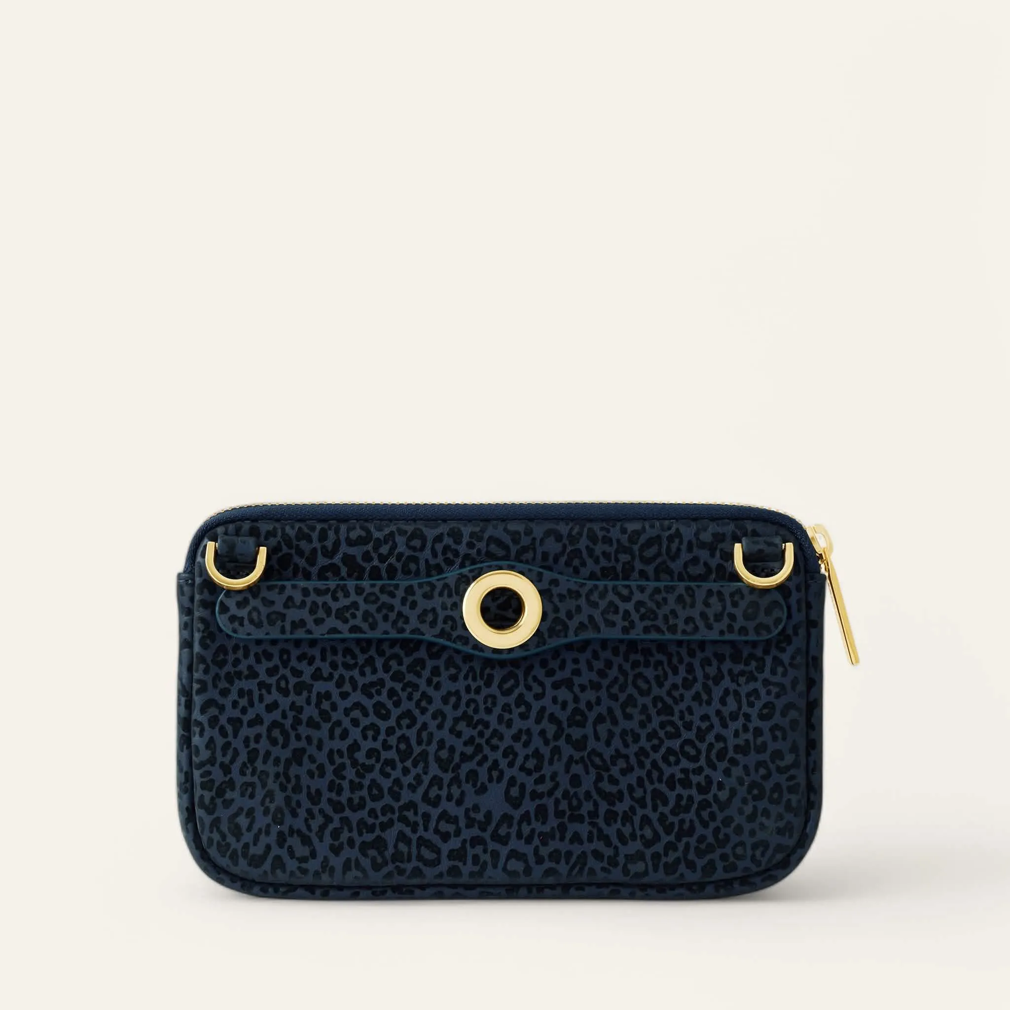 Millie Pouch | Navy Leopard with Gold hardware
