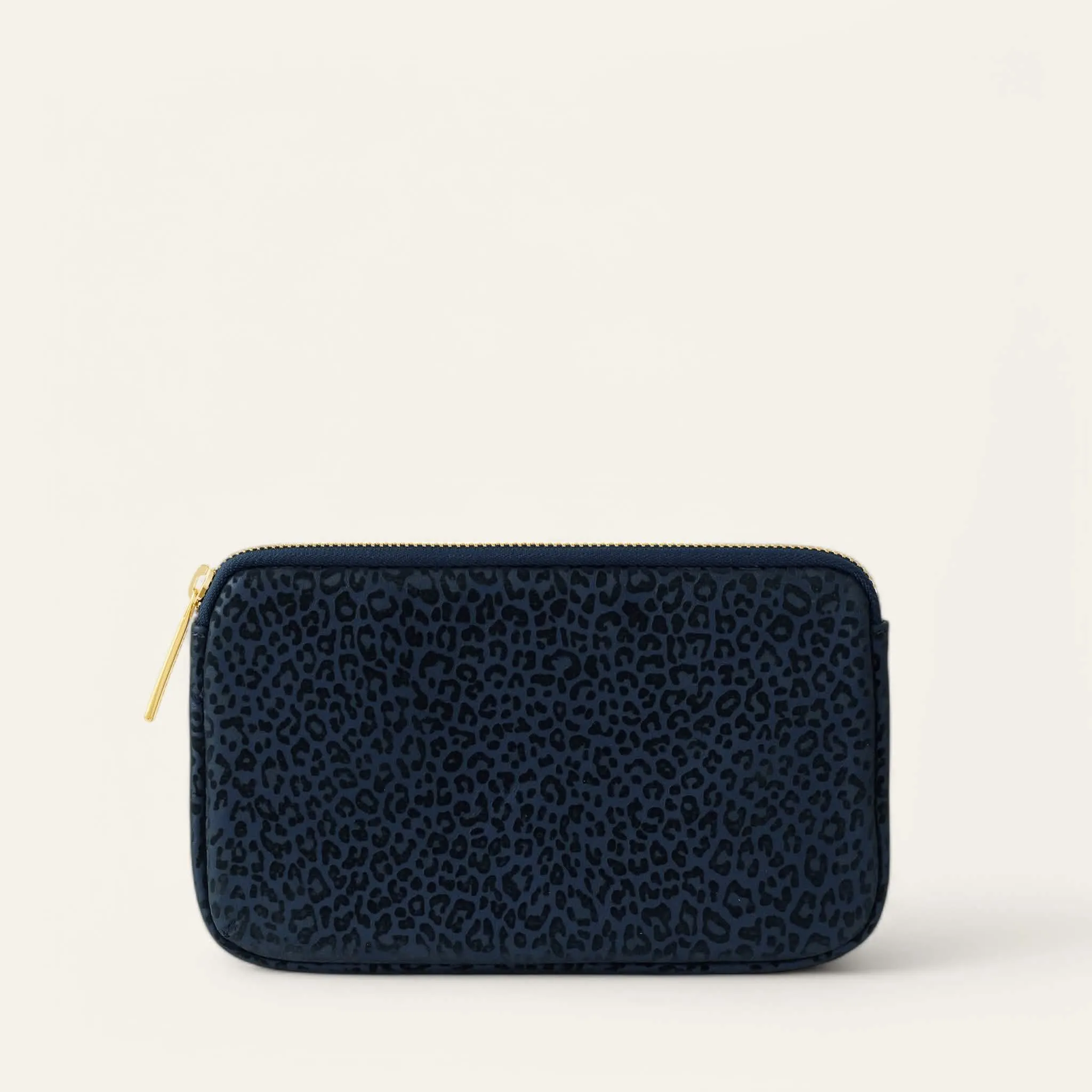 Millie Pouch | Navy Leopard with Gold hardware