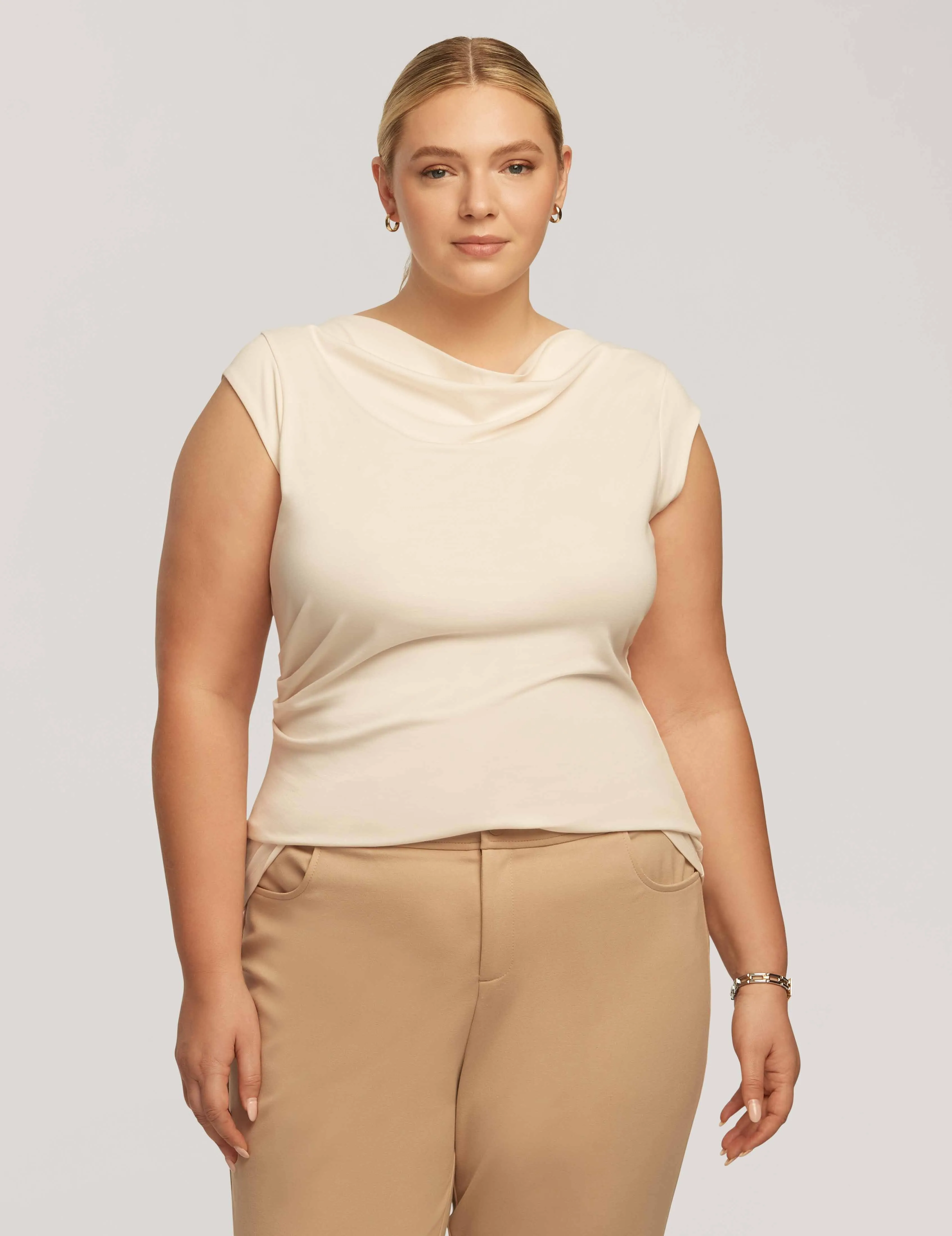 Plus Size Cap Sleeve Cowl Neck Top - Sale