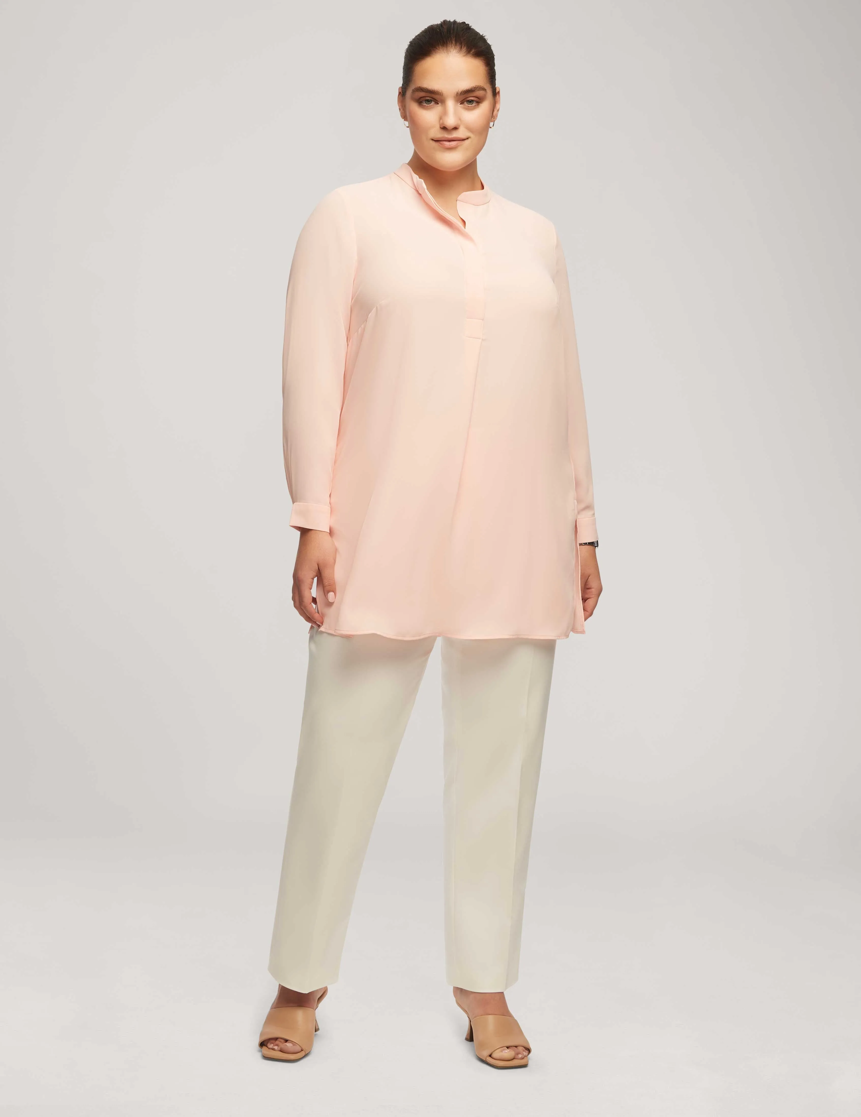 Plus Size Long Sleeve Popover Blouse - Sale