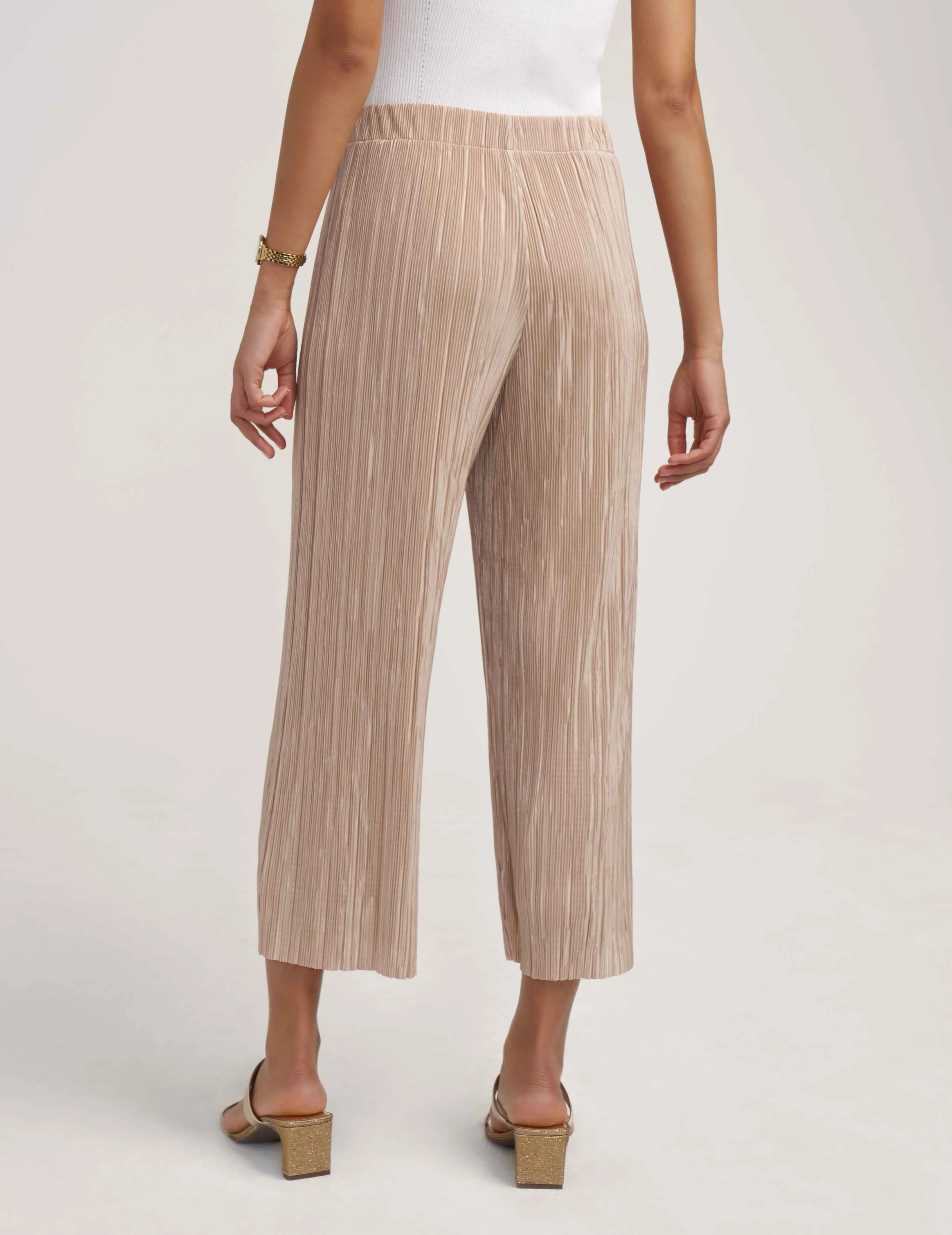 Pull On Pleated Knit Wide Leg Crop- Sale