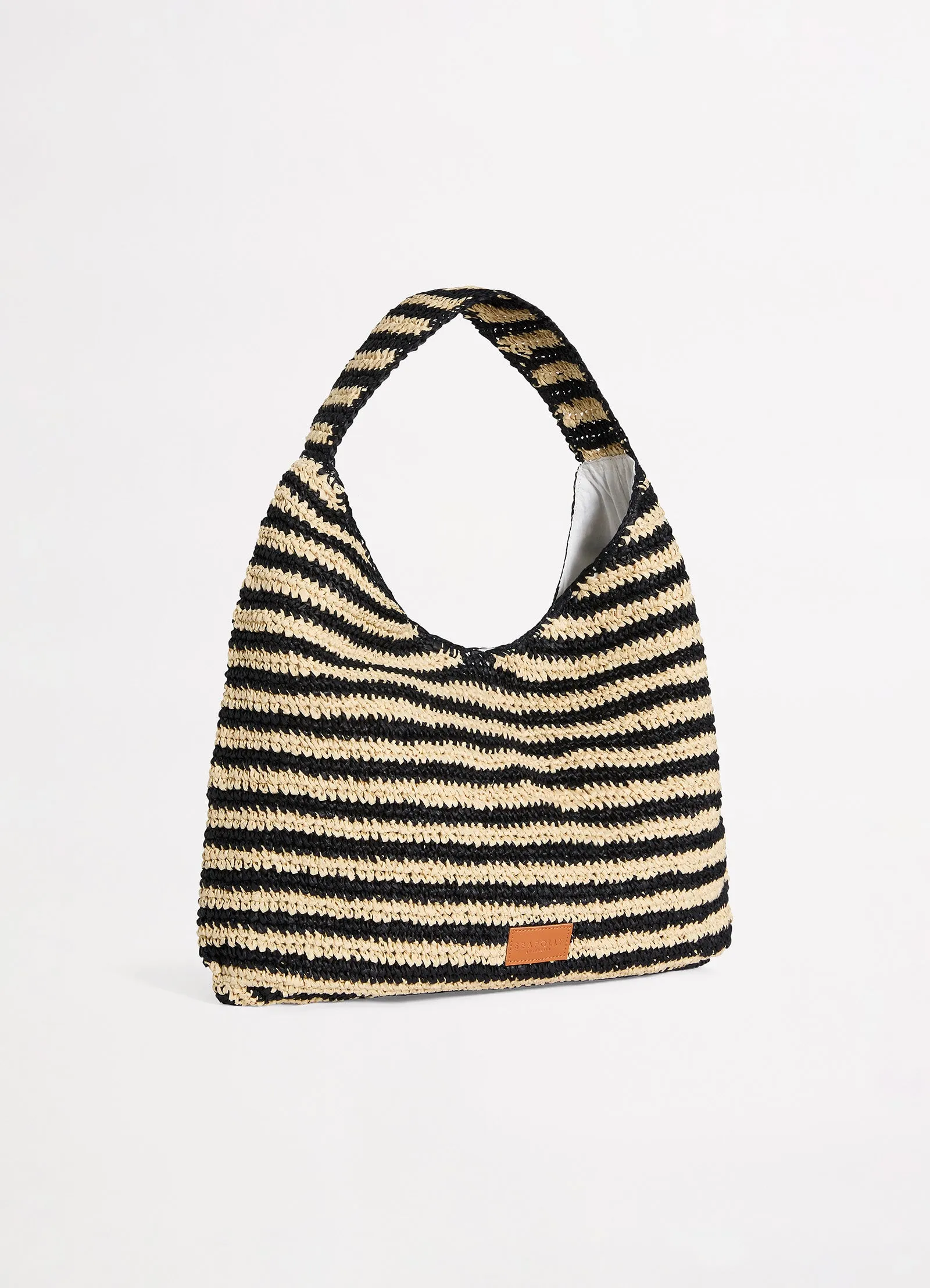 Raffia Stripe Tote Bag - Natural/Black