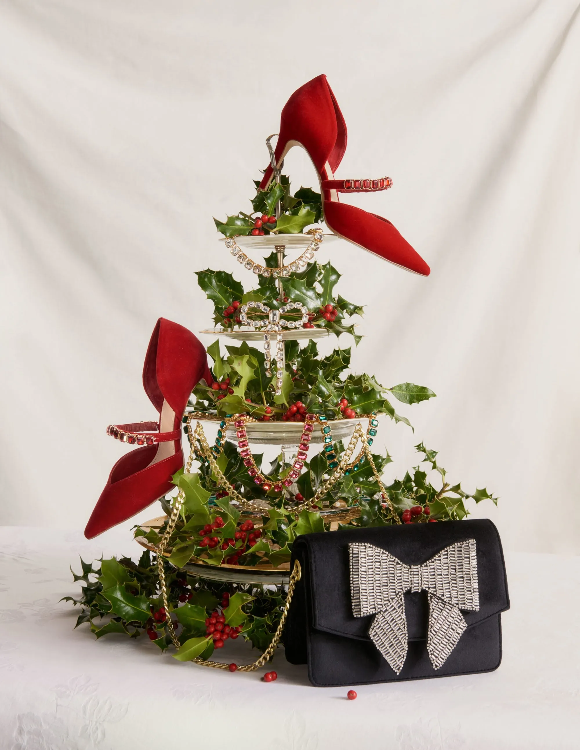Red Crystal Strap Heeled Courts-Poinsettia