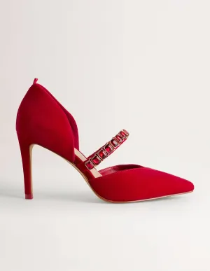 Red Crystal Strap Heeled Courts-Poinsettia