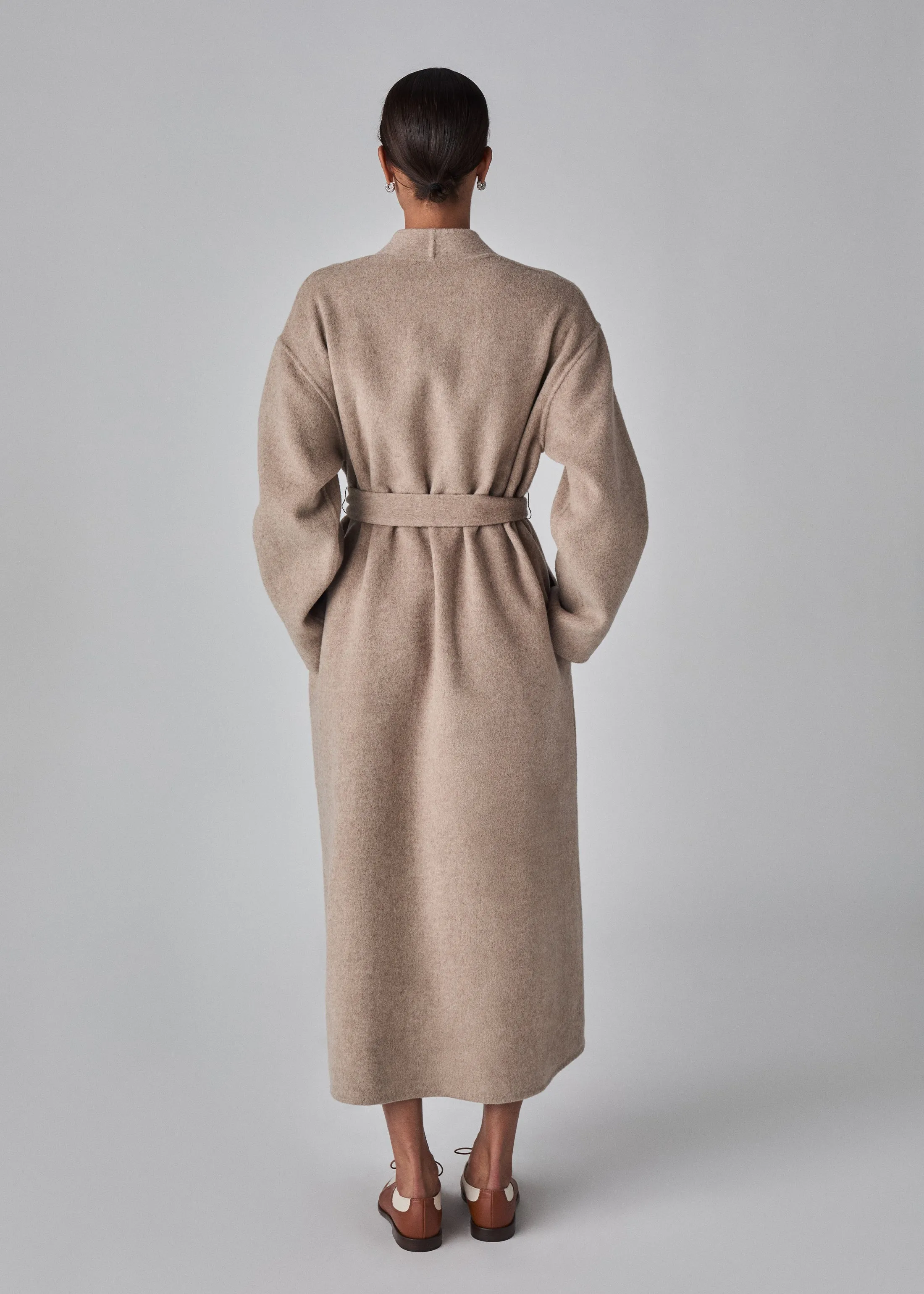 Wrap Coat in Double Faced Wool Cashmere  - Taupe